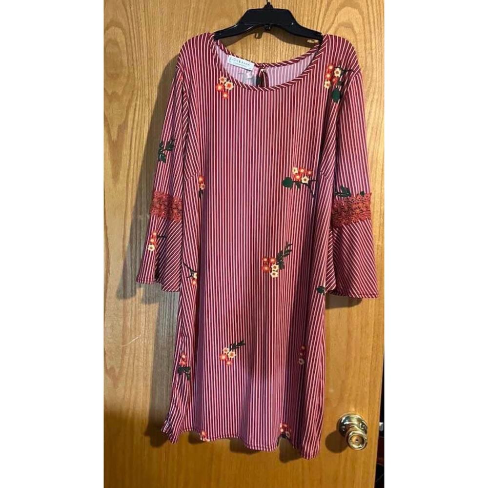 Jon‎ Anna Contemporary Women's Dress Plus Size 1X Multicolor Stripe Floral